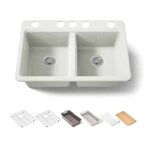 [KOH-8679-5UPC-NY] Kohler 8679-5UPC-NY Riverby 33" Double Bowl Workstation Kitchen Sink Dune
