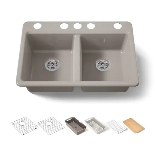 [KOH-8679-5UPC-TRF] Kohler 8679-5UPC-TRF Riverby 33" Double Bowl Workstation Kitchen Sink Truffle