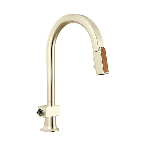 [BRI-63022LF-PNWDLHP] Brizo 63022LF-PNWDLHP Pull-Down Faucet With Arc Spout Less Handle Brilliance Polished Nickel Wood