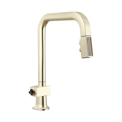 [BRI-63023LF-PNWDLHP] Brizo 63023LF-PNWDLHP Pull-Down Faucet With Square Spout Less Handle Brilliance Polished Nickel Wood