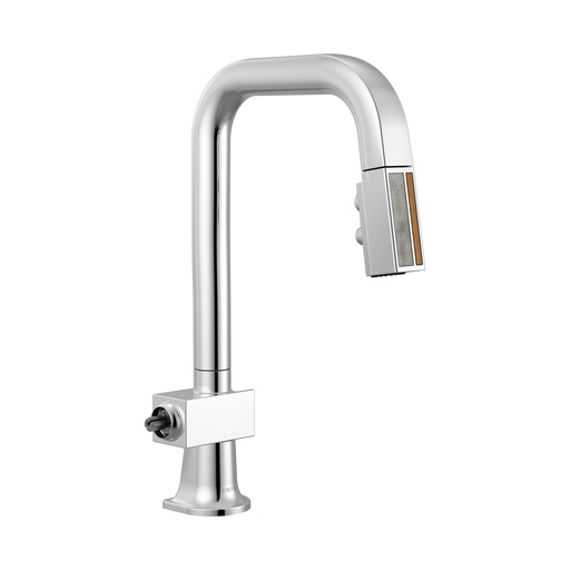 [BRI-63923LF-PCWDLHP] Brizo 63923LF-PCWDLHP Pull-Down Prep Faucet With Square Spout Less Handle Polished Chrome Wood