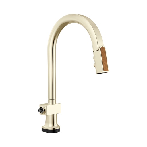 [BRI-64022LF-PNWDLHP] Brizo 64022LF-PNWDLHP Smarttouch Pull-Down Faucet With Arc Spout Less Handle Brilliance Polished Nickel Wood