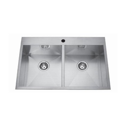[KIN-QDLF2233-8-1] &lt;&lt; Kindred QDLF2233-8-1 20 Gauge Hand Fabricated Dual Mount Double Bowl Ledgeback Sink 1 Faucet Hole