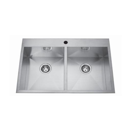 [KIN-QDLF2233-8-1] Kindred QDLF2233-8-1 20 Gauge Hand Fabricated Dual Mount Double Bowl Ledgeback Sink 1 Faucet Hole