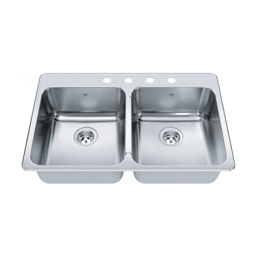 [KIN-QDLA2233-8-4] Kindred QDLA2233-8-4 Steel Queen Double Bowl Ledgeback Stainless Steel Kitchen Sink