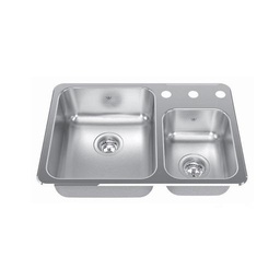 [KIN-QCMA1826-7-3] Kindred QCMA1826/7 26 x 18 Double Bowl Drop In Sink 3 Holes