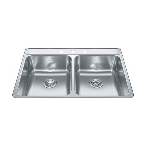 [KIN-CDLA3322-8-3CB] Kindred CDLA3322-8-3CB Creemore Drop In Double Bowl Stainless Steel Kitchen Sink