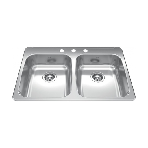 [KIN-RDLA3322-55-3] Kindred RDLA3322-55-3 Reginox Drop In Double Bowl Stainless Steel Kitchen Sink