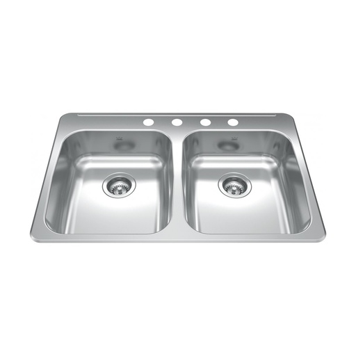[KIN-RDLA3322-55-4] Kindred RDLA3322-55-4 Reginox Drop In Double Bowl Stainless Steel Kitchen Sink