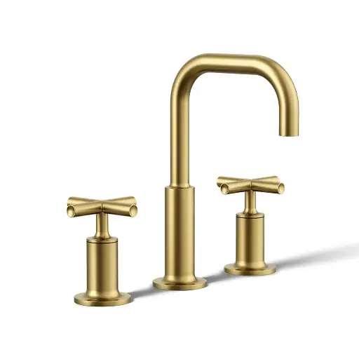 [KOH-14406-3-2MB] Kohler 14406-3-2MB Purist Widespread Bathroom Sink Faucet Cross Handles Vibrant Brushed Modern Brass