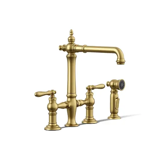 [KOH-76519-4-2MB] Kohler 76519-4-2MB Artifacts Three Hole Bridge Kitchen Faucet Vibrant Brushed Moderne Brass