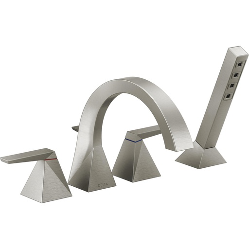 [DEL-T4746-SS-PR] Delta T4746-SS-PR Trillian 4-Hole Roman Tub With Handshower Trim Lumicoat Stainless